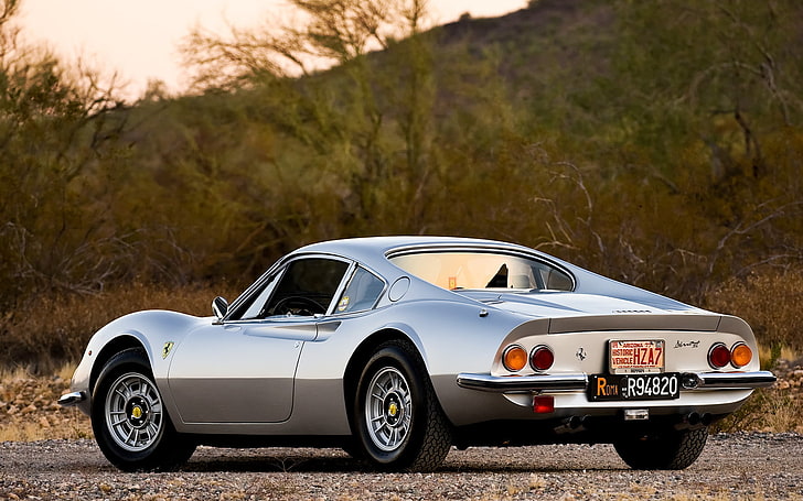 1969 Ferrari Dino 246 GT, серебристое купе, Автомобили, Ferrari, ракуны обои, HD обои