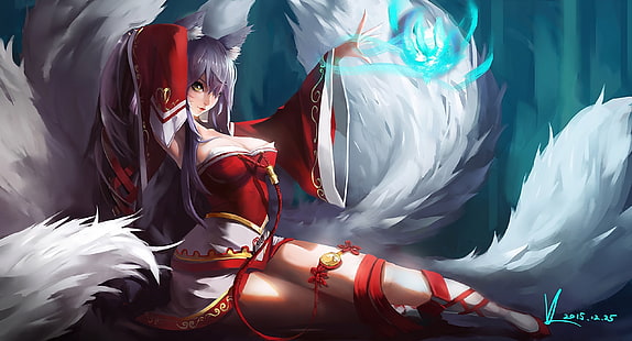 Ahri, League of Legends, Anime, Kitsunemimi, HD-Hintergrundbild HD wallpaper
