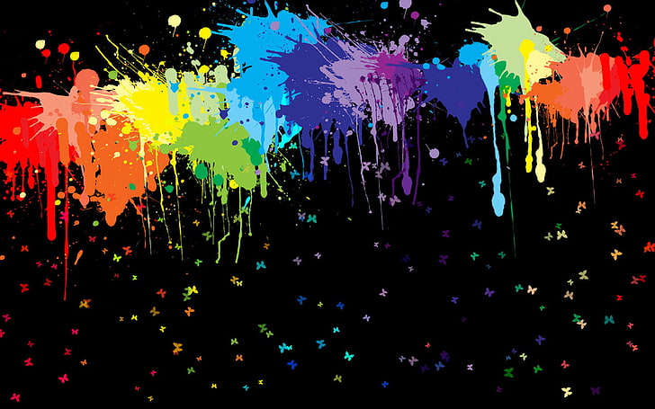 Rainbow Paint ภาพประกอบสแปลชสีคละสีบทคัดย่อสีดำสี, วอลล์เปเปอร์ HD