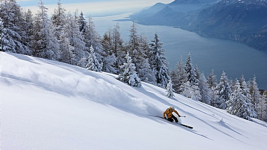 Narciarstwo, śnieg, przyroda, zima, narciarstwo, 3d i abstrakcja, Tapety HD HD wallpaper