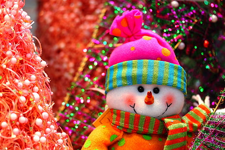 Feliz año nuevo, feliz año nuevo, año nuevo, Navidad, vacaciones, muñeco de nieve, árbol de navidad, oropel, Fondo de pantalla HD HD wallpaper