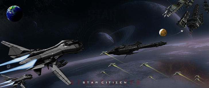 Fondo de pantalla de avión volando sobre la tierra, Star Citizen, espacio, planeta, nave espacial, Retaliator, videojuegos, Fondo de pantalla HD