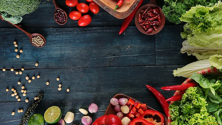 Lebensmittel, Gemüse, Tomaten, Salat, Pfeffer, Knoblauch, Paprika, HD-Hintergrundbild