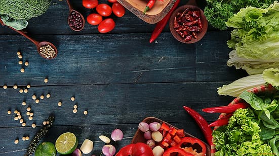mat, grönsaker, tomater, sallad, paprika, vitlök, paprika, HD tapet HD wallpaper