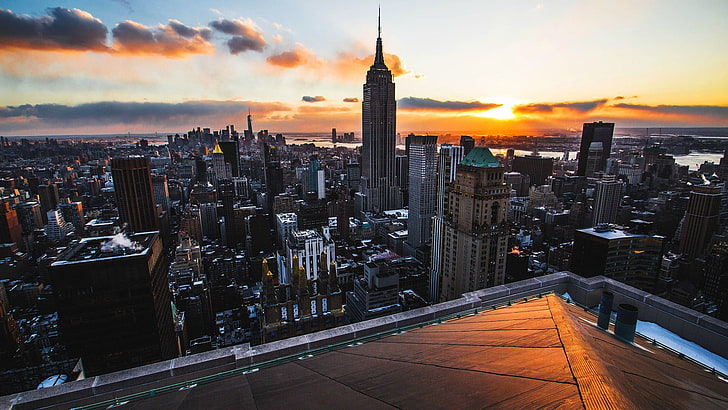 都市の建物、建物、写真、ニューヨーク市、屋根、高層ビル、アメリカ、都市、マンハッタン、ワンワールドトレードセンター、エンパイアステートビルディング、都市の景観、 HDデスクトップの壁紙