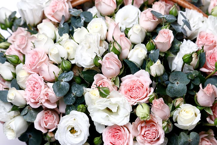roses, bouquet, eustoma, Fond d'écran HD