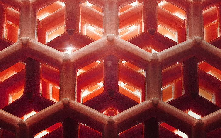 honey, cube, pattern, comb, red, HD wallpaper
