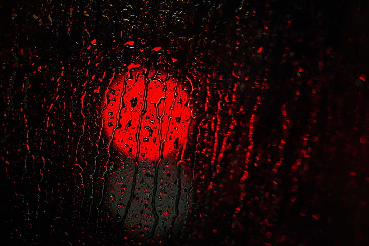 chuva, vermelho, agua, luzes, fotografia, gotas de água, água no vidro, HD papel de parede