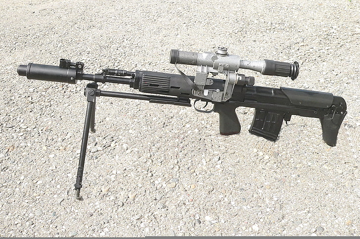 black and grey rifle gun, weapons, power, cartridge, rifle, year, 1975, sniper, Self-loading, Airborne, SVD, based, adopted, developed, 1994, bullpup, precision, cropped, Russian, SVU-AS, FOR, compact, 7.62×54 mm R, OTS-03, domestic, TSKIB COO, layout, SVU, HD wallpaper