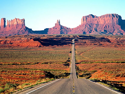 Monument Valley, yol, peyzaj, çöl, kaya oluşumu, HD masaüstü duvar kağıdı HD wallpaper