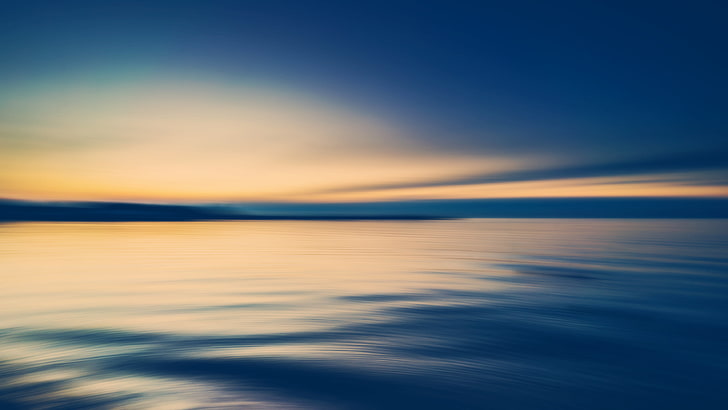 body of water, sea, shore, horizon, water, sky, blue, yellow, Sun, sunset, coast, waves, HD wallpaper