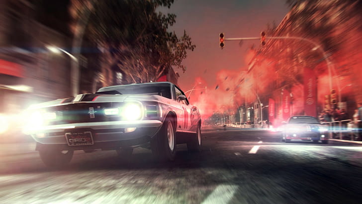 Ford Mustang, street, Grid 2, video games, motion blur, race cars, HD wallpaper