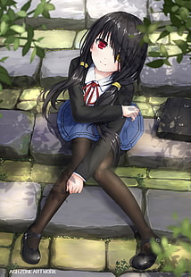 Date A Live, heterocromia, meia-calça, uniforme escolar, Tokisaki Kurumi, HD papel de parede HD wallpaper