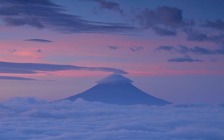 Гора Фудзи, Япония, облака, Азия, закат, пейзаж, природа, горы, HD обои
