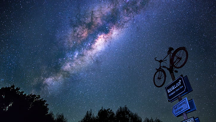 Bicicleta de noite Galaxy estrelas Via Láctea HD, espaço, noite, estrelas, galáxia, maneira, leitoso, bicicleta, HD papel de parede