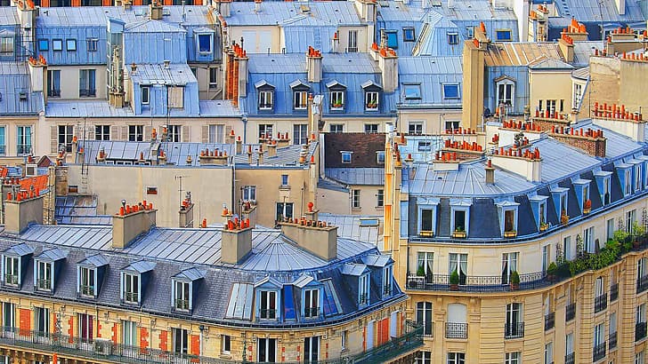Prancis, Windows, rumah, atap Paris, Wallpaper HD