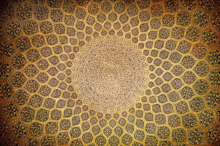 brown floral mat, the mosque, The dome, Oriental ornaments, HD wallpaper