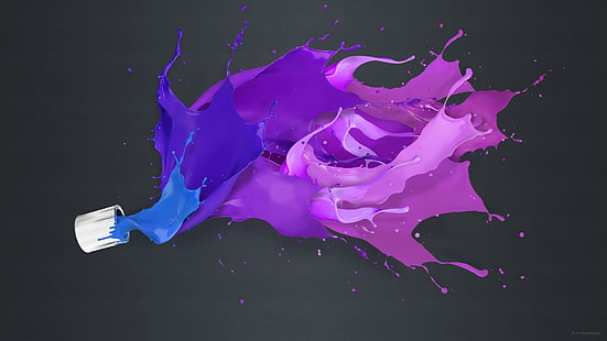 синя и розова боя дигитален тапет, Photoshop, живопис, лилаво, кутия за боя, пръски, прост фон, дигитално изкуство, HD тапет HD wallpaper