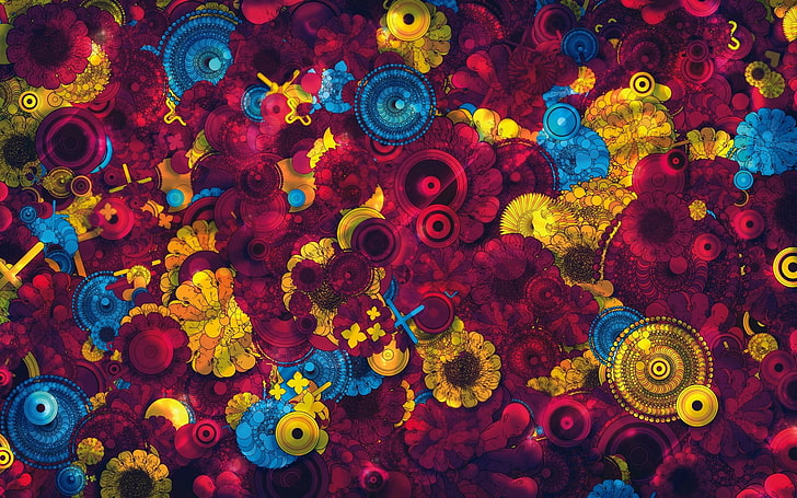 psychodelia, sztuka cyfrowa, kolorowe, kwiaty, abstrakcja, Tapety HD