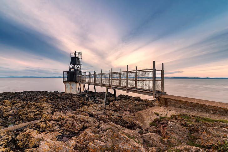 побережье, маяк, Англия, Сомерсет, Battery Point Lighthouse, HD обои