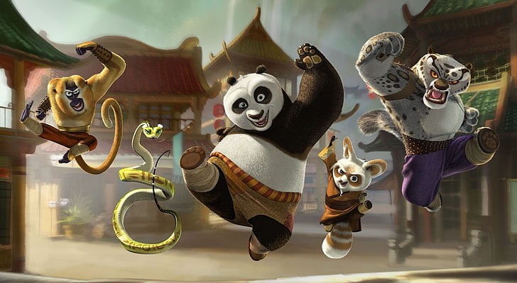 Kung Fu Panda 2, Kung Fu Panda characters poster, Cartoons, Kung Fu Panda, Monkey, Viper, kung fu panda 2, kung fu panda 2 po, tai lung, shifu, the kaboom of doom, kung fu panda 2 the kaboom of doom, HD wallpaper