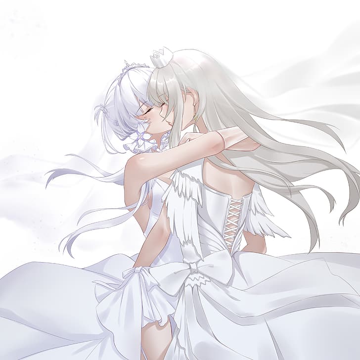 Azur Lane, Enterprise (Azur Lane), Illustrious (Azur Lane), Anime-Mädchen, Hochzeitskleid, HD-Hintergrundbild