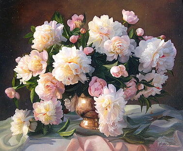 Artistic, Painting, Flower, Peony, Vase, HD wallpaper HD wallpaper