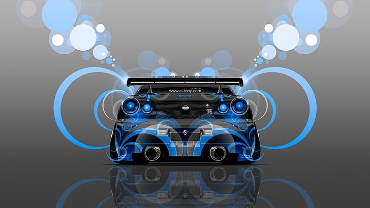 véhicule Nissan noir, couleur, bleu, style, Nissan, fond d'écran, GTR, résumé, Photoshop, Horizon, fonds d'écran, retour, R34, JDM, Р34, 2014, Tony Kokhan, aérographe, aérographie, racheter, Fond d'écran HD