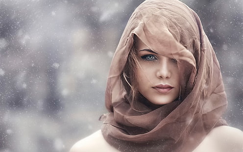Момиче през зимата, кафяв шал, Момиче, Зима, Кафяво, Шал, HD тапет HD wallpaper