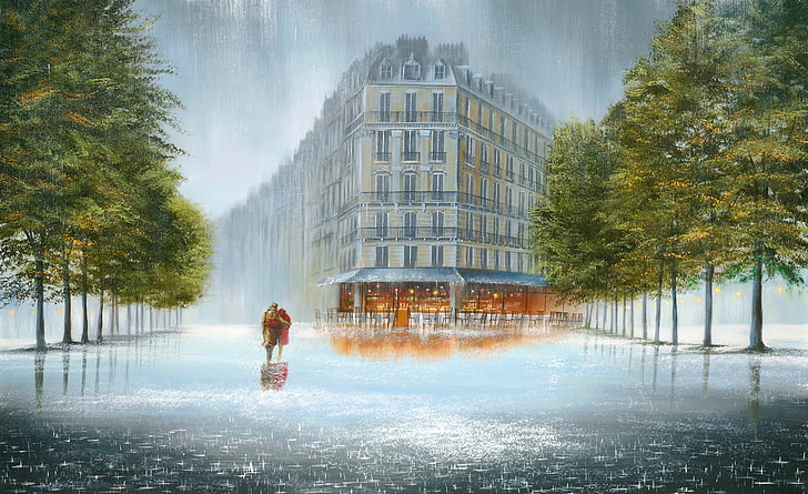 rain, picture, boulevard, embrace, jeff rowland, HD wallpaper