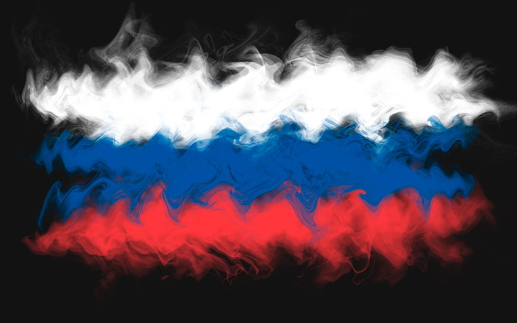 white, blue, and red smoke digital illustration, abstraction, smoke, flag, Russia, tricolor, HD wallpaper