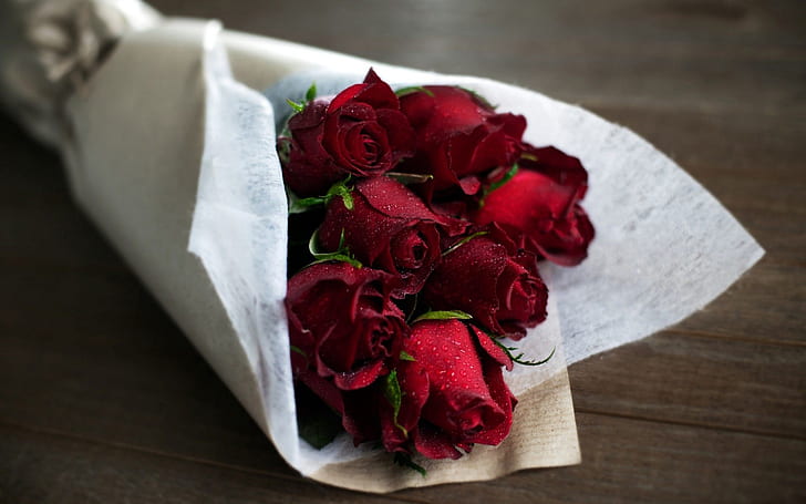 Bouquet Dark Red Roses Drops Water Desktop Wallpaper Hd, HD wallpaper