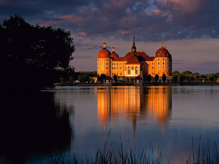 красно-коричневый купольный дом, замок морицбург, саксония, германия, HD обои