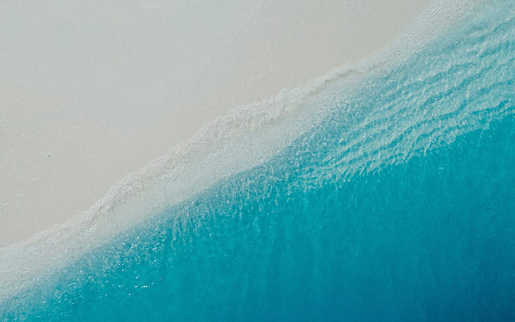 pasir, laut, ombak, pantai, musim panas, air, pantai, pemandangan dari atas, Wallpaper HD