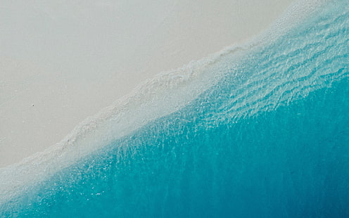 песок, море, волна, пляж, лето, вода, берег, вид сверху, HD обои HD wallpaper