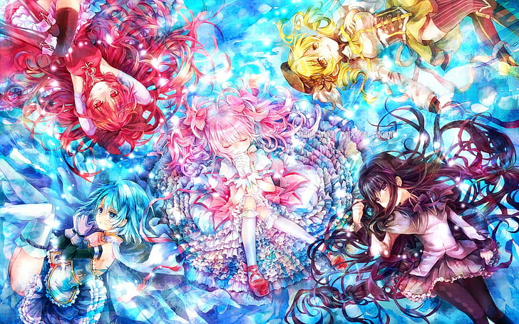 gadis anime, anime, Mahou Shoujo Madoka Magica, Sakura Kyoko, Miki Sayaka, Kaname Madoka, Tomoe Mami, Akemi Homura, Wallpaper HD