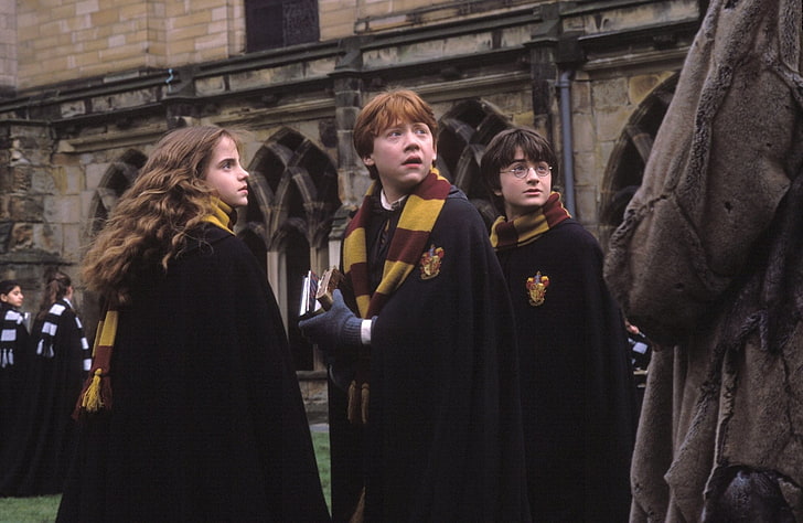 Harry Potter, Harry Potter et la chambre des secrets, Daniel Radcliffe, Emma Watson, Hermione Granger, Ron Weasley, Rupert Grint, Fond d'écran HD