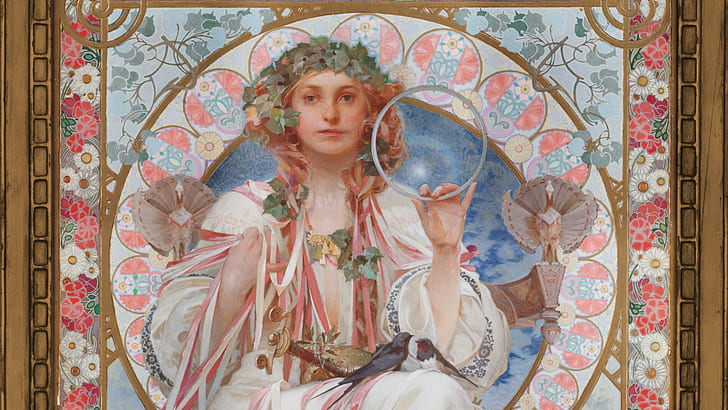 Arte Tradicional, Alphonse Mucha, arte, Art Nouveau, arte da fantasia, mulheres, menina da fantasia, HD papel de parede