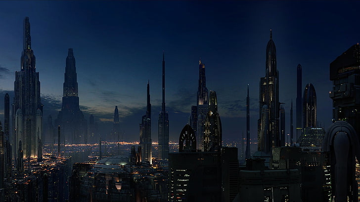 cityscape, futuristik, arsitektur, cityscape, kota futuristik, Star Wars, Coruscant, film, fiksi ilmiah, Wallpaper HD