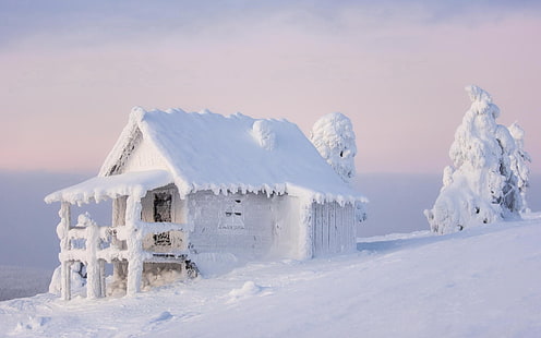 منزل مغطى بالثلج ، شتاء ، ثلج ، كابينة ، جليد، خلفية HD HD wallpaper