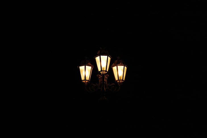 black post lamps, light, Night, lights, HD wallpaper