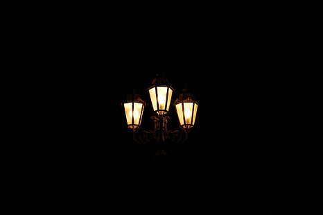 черни пощенски лампи, светлина, нощ, светлини, HD тапет HD wallpaper