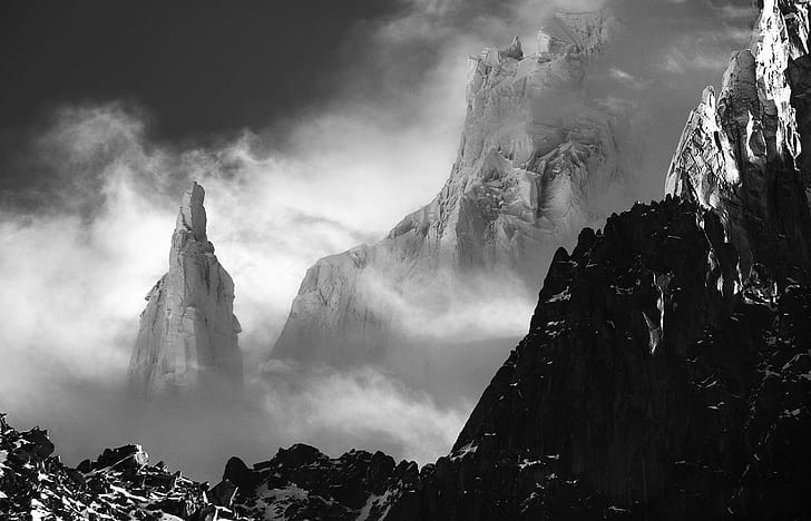 ธรรมชาติภูมิทัศน์หมอกภูเขาขาวดำหิมะเทือกเขาแอลป์แสงแดดลมฝรั่งเศส, วอลล์เปเปอร์ HD