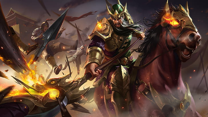 Guan Yu Knight Assassin King Of Glory Warrior On A Horse Computer HD Wallpaper For Pc Tablet and Mobile تنزيل 1920 × 1080، خلفية HD