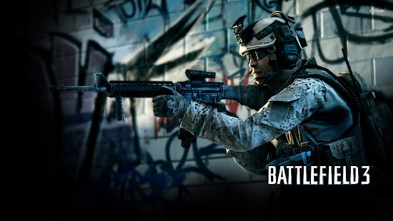 Cartaz de Battlefield 3, Battlefield 3, videogame, dados, M16, rifle de assalto, Battlefield, HD papel de parede HD wallpaper