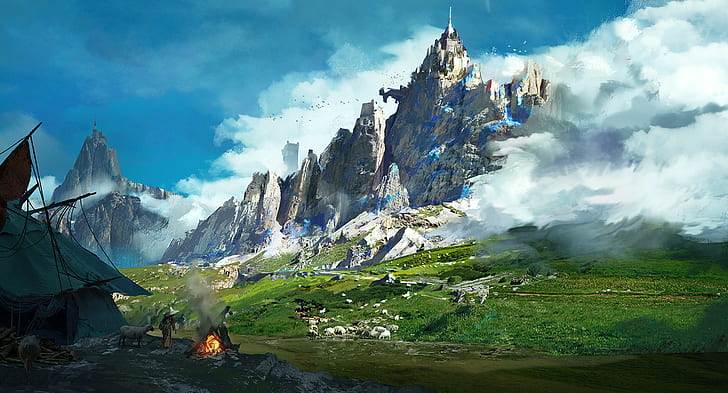 lanskap, pegunungan, karya seni, seni digital, seni fantasi, Wallpaper HD