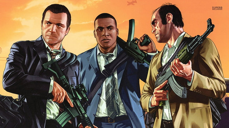 Papel de parede GTA Five, Grand Theft Auto V, metralhadora, HD papel de parede