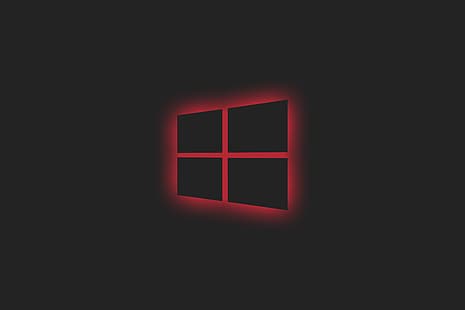 Microsoft, светящийся, простой фон, окно, Windows 10, красный, HD обои HD wallpaper