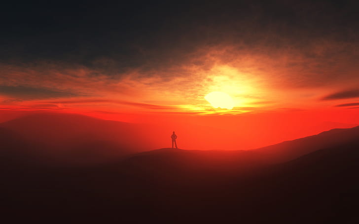 Sunset Alone HD, sunset, creative, graphics, creative and graphics, alone, Fond d'écran HD