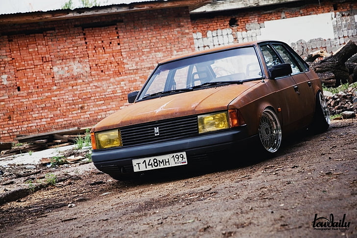 brown sedan, rusty, low, rat, Muscovite, resto, Moscvich, RAT Look, static drop, AZLK, 2141, HD wallpaper